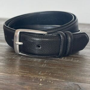 Polo Ralph Lauren Black Leather Belt Size 42 Silver Tone Solid Brass Buckle